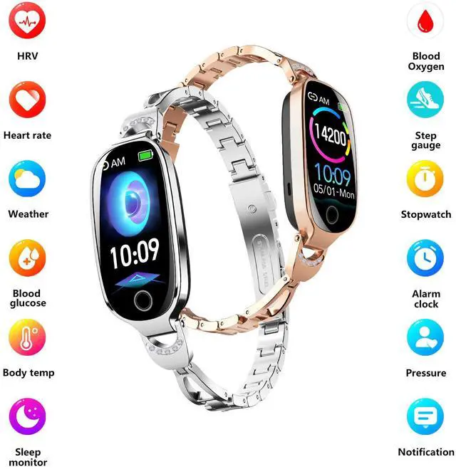 Alt view image 2 of 7 - Wise Time Bling Smartwatch for Women Compatible for iPhone Android iOS Phones Smart Bracelet with Female Menstrual Cycle Heart Rate Blood Pressure Remote Photography Waterproof Pedometer
