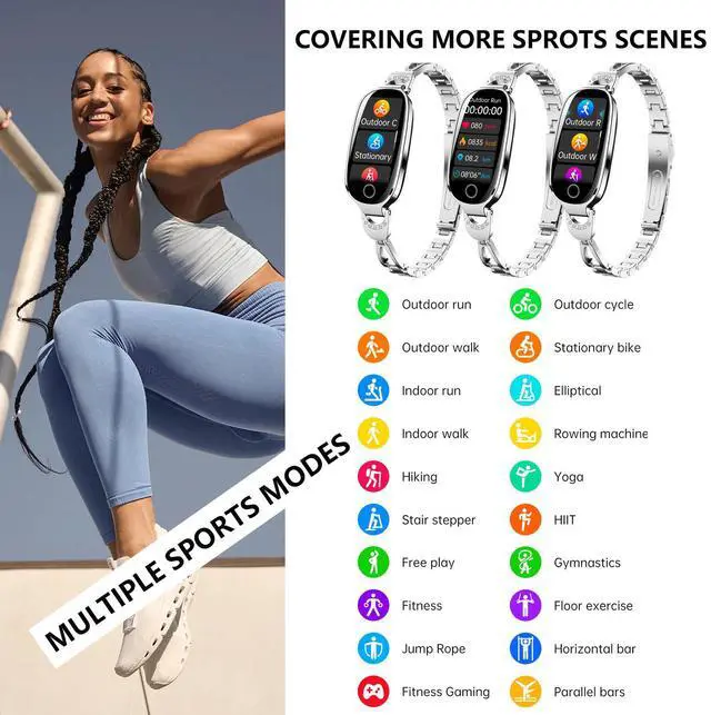 Alt view image 4 of 7 - Wise Time Bling Smartwatch for Women Compatible for iPhone Android iOS Phones Smart Bracelet with Female Menstrual Cycle Heart Rate Blood Pressure Remote Photography Waterproof Pedometer