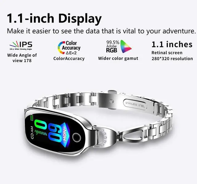 Alt view image 7 of 7 - Wise Time Bling Smartwatch for Women Compatible for iPhone Android iOS Phones Smart Bracelet with Female Menstrual Cycle Heart Rate Blood Pressure Remote Photography Waterproof Pedometer