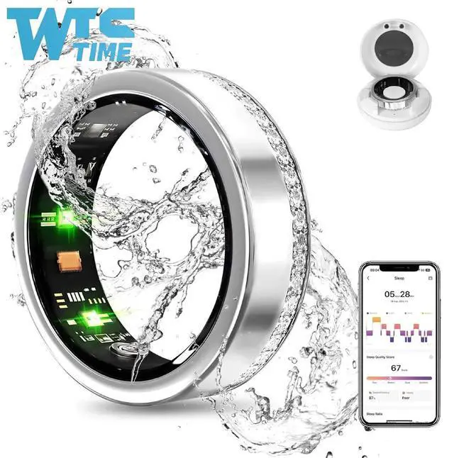 Main image of Wise Time Fashion Smart Ring For Women Health Tracker Heart Rate Sleep Blood Oxygen Period Step Counter IP68 Waterproof Workout Office Travel Gift For Her iOS Android Diamond Ring Best Wearable Gift
