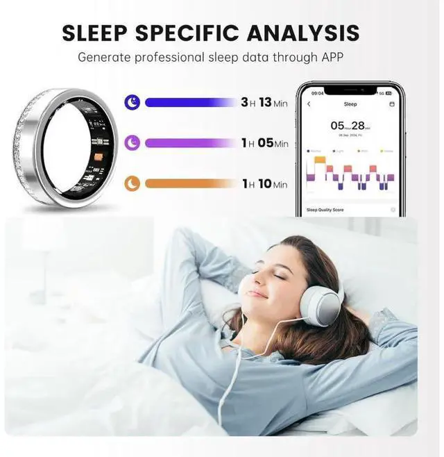 Alt view image 5 of 7 - Wise Time Fashion Smart Ring For Women Health Tracker Heart Rate Sleep Blood Oxygen Period Step Counter IP68 Waterproof Workout Office Travel Gift For Her iOS Android Diamond Ring Best Wearable Gift