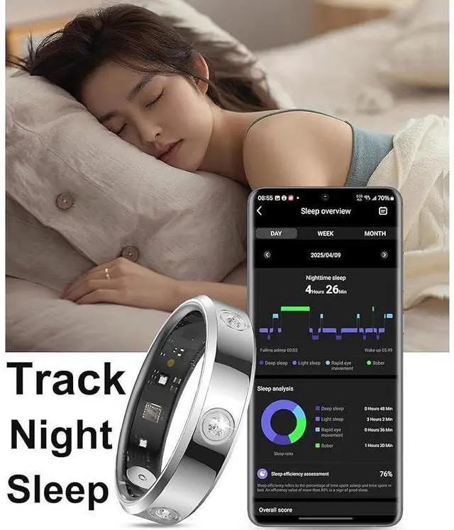 Alt view image 5 of 7 - Wise Time 2025 New Diamond Smart Ring For Women 24/7 Heart Rate Sleep Tracker Ultra Slim Fitness Ring Waterproof Step Counter Calorie Burn Monitor iOS Android Gift Rose Gold 12#