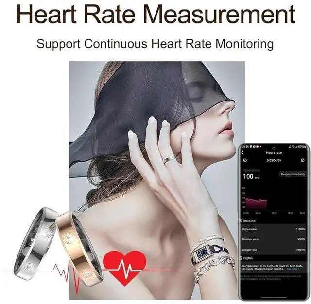 Alt view image 7 of 7 - Wise Time 2025 New Diamond Smart Ring For Women 24/7 Heart Rate Sleep Tracker Ultra Slim Fitness Ring Waterproof Step Counter Calorie Burn Monitor iOS Android Gift Rose Gold 12#