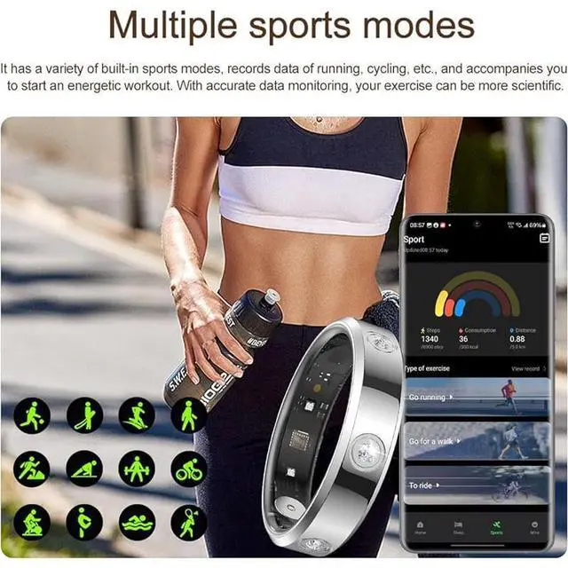 Alt view image 4 of 7 - Wise Time 2025 New Diamond Smart Ring For Women 24/7 Heart Rate Sleep Tracker Ultra Slim Fitness Ring Waterproof Step Counter Calorie Burn Monitor iOS Android Gift Rose Gold 12#