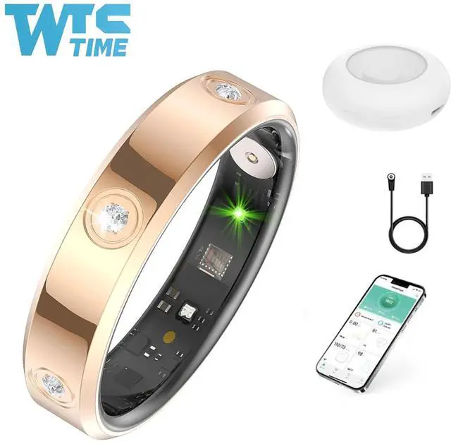 Main image of Wise Time 2025 New Diamond Smart Ring For Women 24/7 Heart Rate Sleep Tracker Ultra Slim Fitness Ring Waterproof Step Counter Calorie Burn Monitor iOS Android Gift Rose Gold 12#