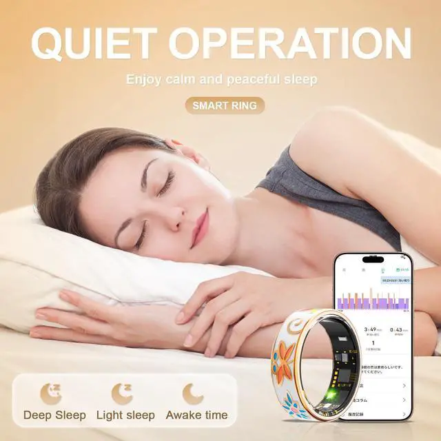 Alt view image 6 of 7 - Wise Time 2025 New Vintage Smart Ring for Women, Fitness Tracker with Heart Rate Monitor, Sleep Tracker, 8 Sport Modes, Step Counter, IP68 Waterproof, 5-7 Day Battery, Crystal Magnetic Charging Case