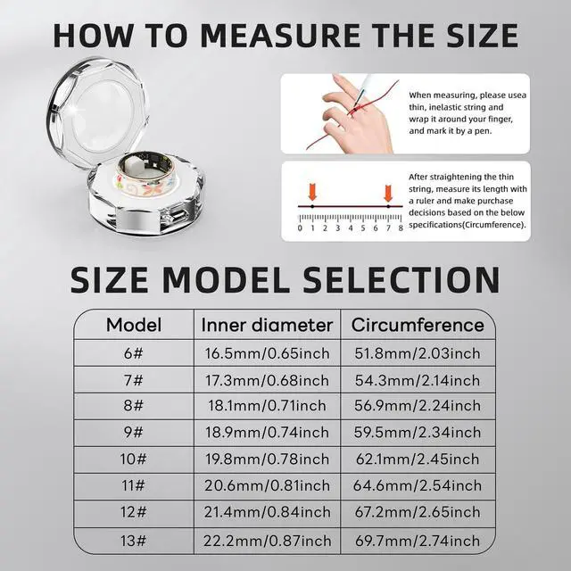 Alt view image 7 of 7 - Wise Time 2025 New Vintage Smart Ring for Women, Fitness Tracker with Heart Rate Monitor, Sleep Tracker, 8 Sport Modes, Step Counter, IP68 Waterproof, 5-7 Day Battery, Crystal Magnetic Charging Case