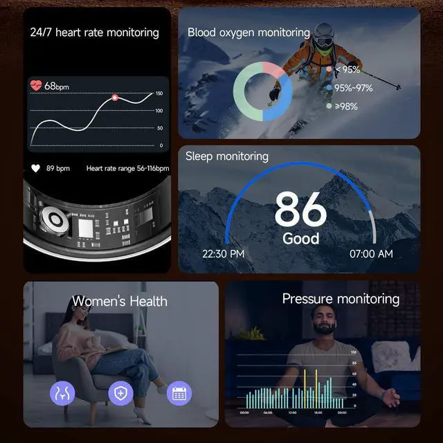 Alt view image 3 of 7 - Wise Time Stylish Appearance Carbon Fiber Smart Ring 24/7 Health Coach Fitness Tracker With Real Time Heart Rate Alerts Sleep Monitor No Subscription Fee - Best Wearable Gift Black-Carbon Fiber 8#