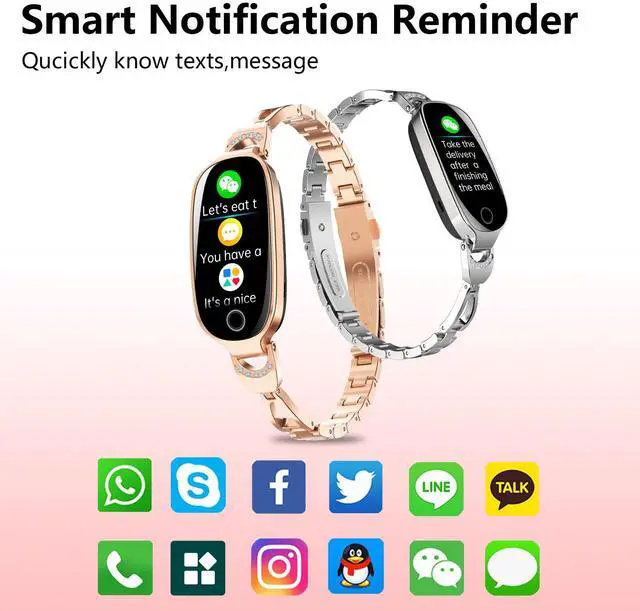 Alt view image 7 of 7 - Wise Time Bling Smartwatch for Women Compatible for iPhone Android iOS Phones Smart Bracelet with Female Menstrual Cycle Heart Rate Blood Pressure Remote Photography Waterproof Pedometer Rose gold