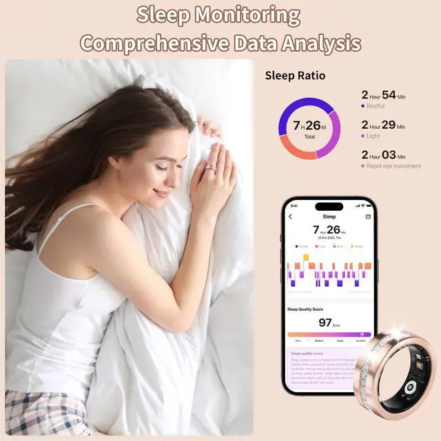 Alt view image 4 of 7 - Wise Time 2025 New Rose Gold/Silver Smart Ring Fitness Tracker Ring - Health Sleep Heart Rate Blood Oxygen Blood Pressure Tracker,Fashionable Diamond Style,IP68, Compatible with iOS,Android US 8
