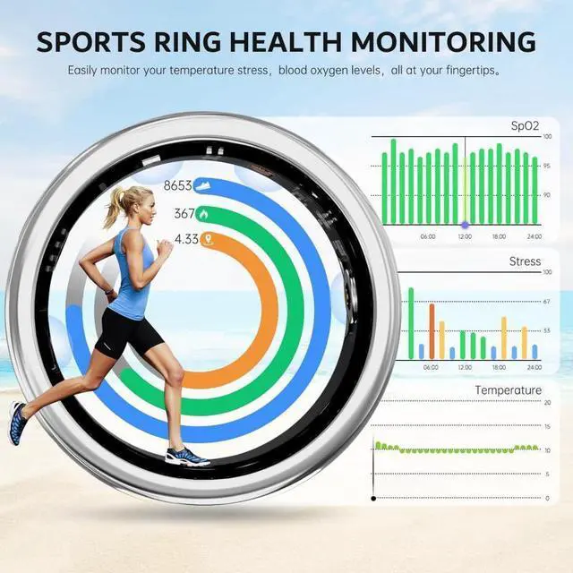 Alt view image 2 of 6 - Wise Time Fashion Smart Ring For Women Health Tracker Heart Rate Sleep Blood Oxygen Period Step Counter IP68 Waterproof Workout Office Travel Gift For Her iOS Android Diamond Ring Best Wearable Gift