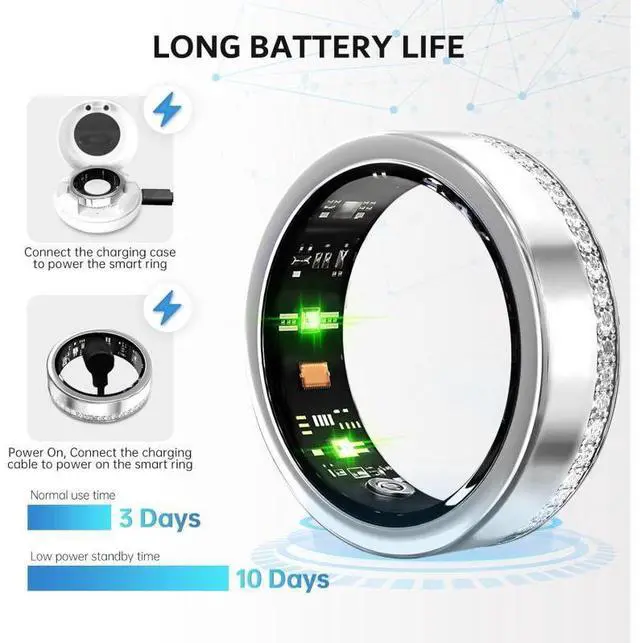 Alt view image 3 of 6 - Wise Time Fashion Smart Ring For Women Health Tracker Heart Rate Sleep Blood Oxygen Period Step Counter IP68 Waterproof Workout Office Travel Gift For Her iOS Android Diamond Ring Best Wearable Gift
