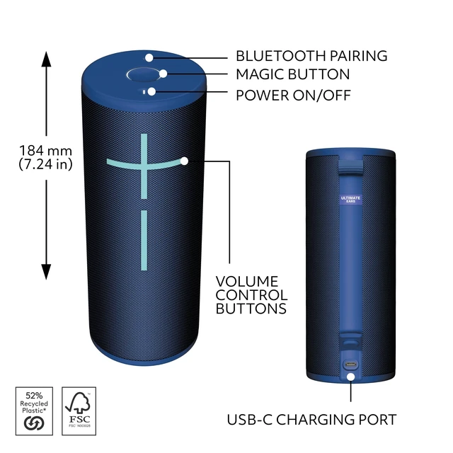 Alt view image 7 of 7 - Boom 4 Portable Bluetooth Speaker, Waterproof - Blue Balanced 360-degree sound, clear audio, deep bass, floating design, 15-hour battery life, 147ft (45m) wireless range