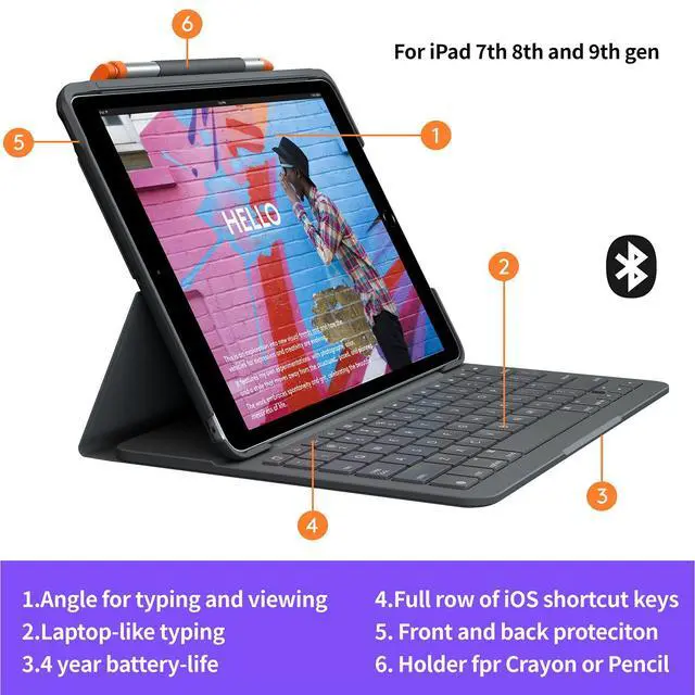 Alt view image 5 of 7 - iPad 7th 8th 9th Gen Keyboard Case Slim Folio - Graphite