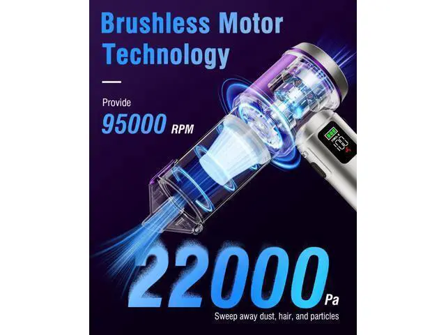 Alt view image 3 of 7 - Handheld Car Vacuum Portable Cordless, 22000Pa High-Power Suction Hand held Vacuum Cleaner & Air Duster for Car Cleaning, Home, Office, Pet Hair | Multi-Nozzle, Washable Filter, LED Light