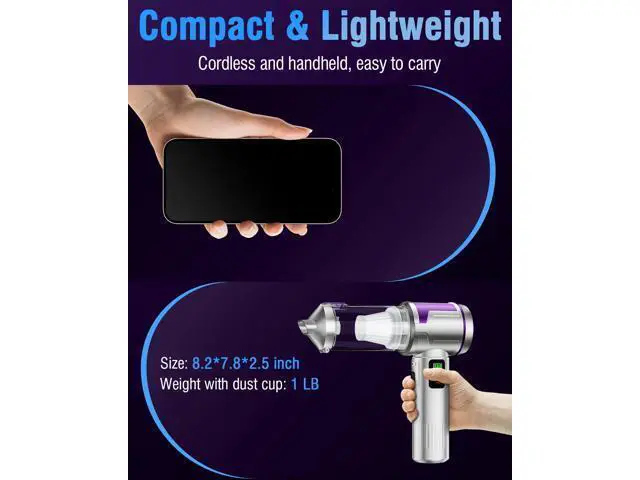Alt view image 7 of 7 - Handheld Car Vacuum Portable Cordless, 22000Pa High-Power Suction Hand held Vacuum Cleaner & Air Duster for Car Cleaning, Home, Office, Pet Hair | Multi-Nozzle, Washable Filter, LED Light
