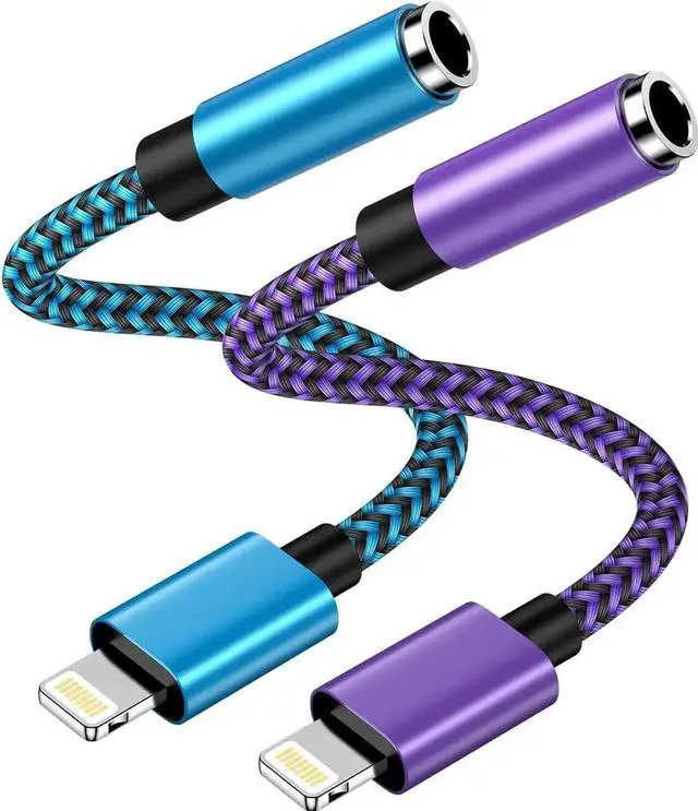 Main image of JVFYI iPhone Headphone Adapter 2Pack Dongle Lightning to 3.5mm Jack Converter Braided Audio Aux Cord Earbuds Splitter Adaptor Compatible with iPhone 14 13 12 11 Pro Max X XR XS SE 8 7 Plus iPad iPod