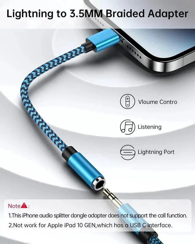 Alt view image 4 of 7 - JVFYI iPhone Headphone Adapter 2Pack Dongle Lightning to 3.5mm Jack Converter Braided Audio Aux Cord Earbuds Splitter Adaptor Compatible with iPhone 14 13 12 11 Pro Max X XR XS SE 8 7 Plus iPad iPod