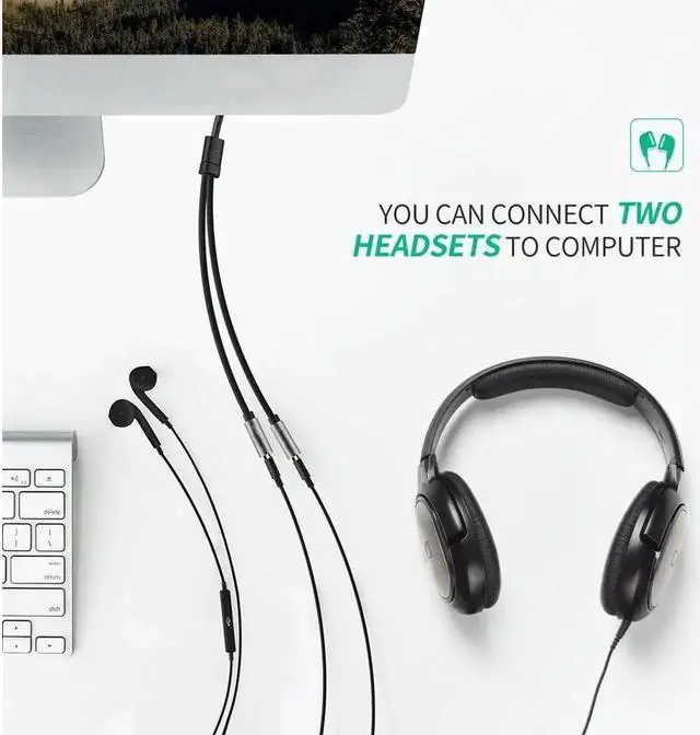 Alt view image 6 of 6 - JVFYI (2-PACK) Headset Adapter For Headsets With Separate Headphone And Microphone Plugs 3.5mm Stereo Audio Male to 2 Female Headset Mic Y Splitter Cable Adapter-Blue