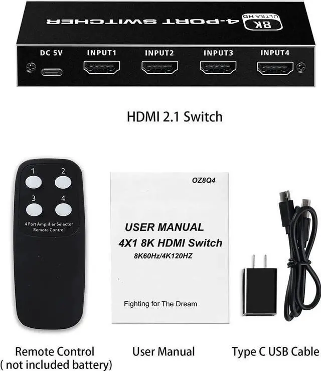 Alt view image 2 of 7 - JVFYI HDMI Switch 4k 120Hz, 8k HDMI Auto Switch with IR Remote Control, HDMI Switch 4 in 1 Out, HDMI 2.1 Switch Supports 8k 60Hz, HDR 10, Dolby Atmos, Compatible for QLED Tv Ps5, Xbox X, Fire Stick