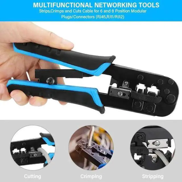 Alt view image 7 of 7 - JVFYI RJ45 Crimp Tool Kit, 50 PCS RJ45 Connectors, 50 PCS Covers, 1 Cat5 Cat5e Ethernet Crimping Tool, 1 RJ45 Tester and 1 Mini Wire Stripper, RJ11, 6P/ RJ12, 8P/ RJ45 Crimp Tool Set