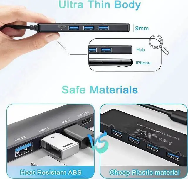 Alt view image 4 of 6 - 5-Port Powered USB C Hub USB C to USB 3.0 Port Hub with USB C Powered/Data Port USB C Dock USB Extender for Type C Laptop MacBook iMac HP and More