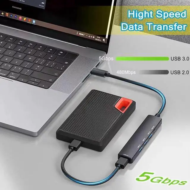Alt view image 5 of 6 - 5-Port Powered USB C Hub USB C to USB 3.0 Port Hub with USB C Powered/Data Port USB C Dock USB Extender for Type C Laptop MacBook iMac HP and More