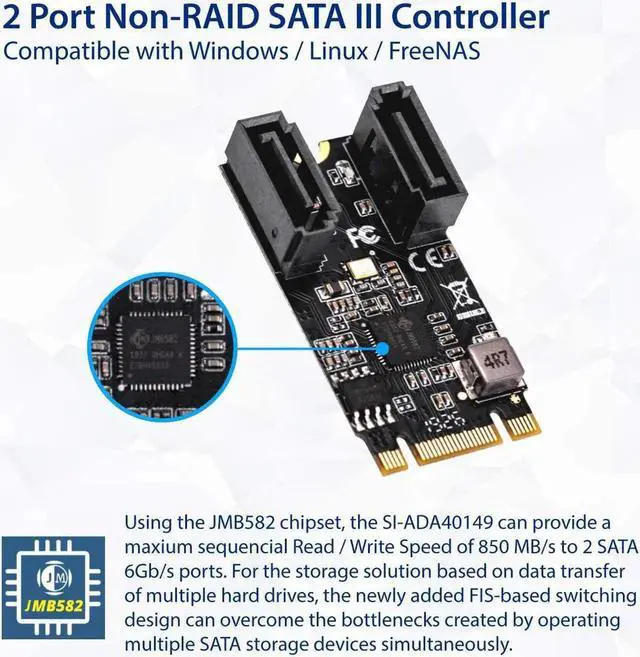Alt view image 3 of 4 - IO CREST M.2 B+M Key to SATA III 2 Ports Expansion Card Jmicro JMB582 Chipset, Add Two SATA 3.0 Devices to Any M.2 2242 Slot SI-ADA40149