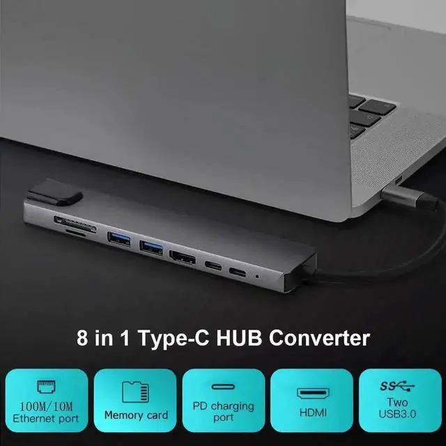 Alt view image 6 of 7 - USB C Hub, 8-In-1 Type C Hub with Ethernet Port, 4K USB C to HDMI, 2 USB 3.0 Ports, SD/TF Card Reader, USB-C Power Delivery, Type-C Data Port Portable for Mac Pro and Other Type C Laptops
