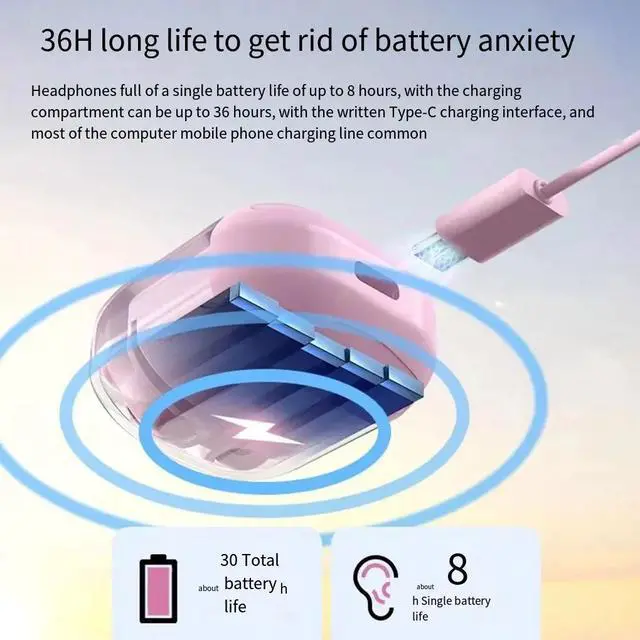 Alt view image 2 of 4 - Air31 TWS Wireless Earphones Transparent in Ear Headset ENC Sports Headphones LED Power Digital Display Stereo Sound Earbuds Pink
