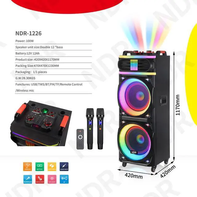 Alt view image 2 of 5 - All-In-One Mini 100W Wireless Karaoke DJ Speaker for Home Outdoor RGB LED Lighting KTV Song Ordering Video Stereo Features DC