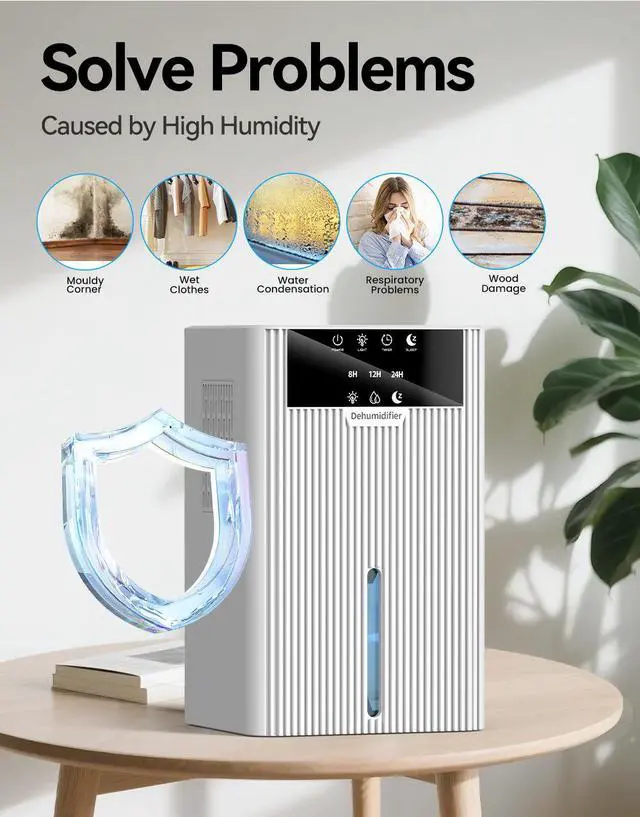 Alt view image 4 of 5 - B30 Portable Dehumidifier Low Noise 32-38dB 350ml/D Capacity 12H/24H Timer Large LED Display Easy-Clean Design for Office RV