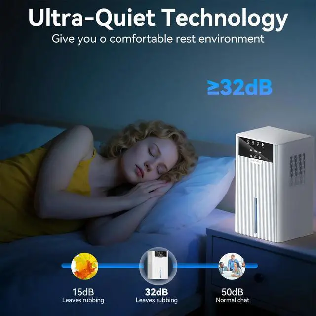 Alt view image 3 of 5 - B30 Portable Dehumidifier Low Noise 32-38dB 350ml/D Capacity 12H/24H Timer Large LED Display Easy-Clean Design for Office RV