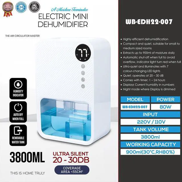 Alt view image 4 of 5 - 3.8L tank Moisture Absorber Drying Machine 220V for Sale Desumidificador Basement LED Touch Display Dehumidifier White 220v us