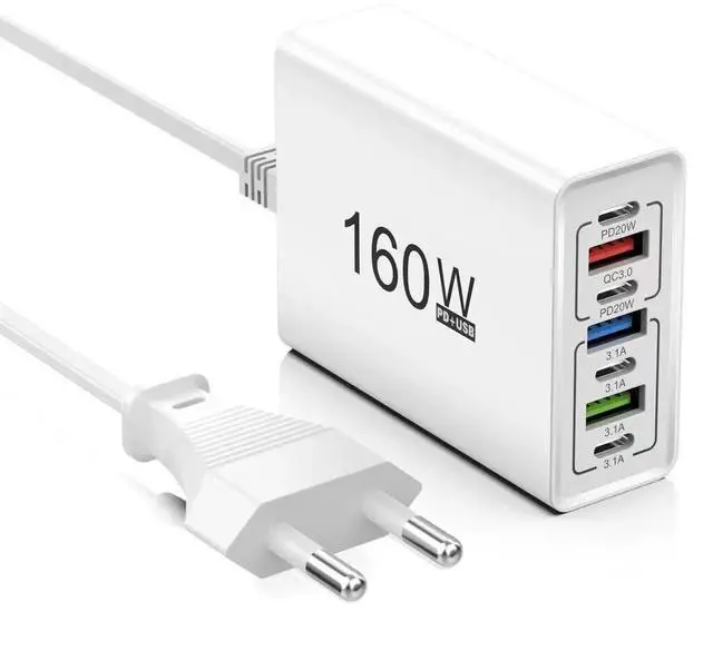 Main image of 160W Desktop Fast Charger US EU Plug Wall Phone Charger for Mobile Phones Laptops Usb Wall Charger Power Supply Adapter White US