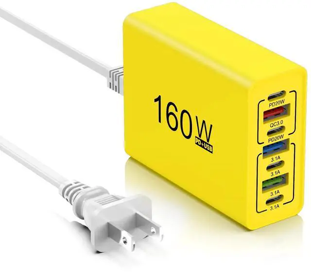 Main image of 160W Desktop Fast Charger US EU Plug Wall Phone Charger for Mobile Phones Laptops Usb Wall Charger Power Supply Adapter Yellow EU
