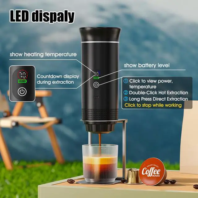 Alt view image 5 of 6 - LED Display Portable Espresso Machine 20Bar 3 in 1 Automatic USB Electric Coffee Maker Machine for Travel Outdoor Camping