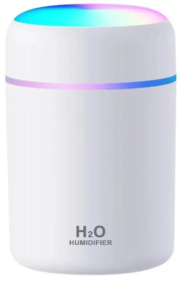 Main image of 300mL Portable LED Light Mini Ultrasonic H2o Spray Mist Humidifier Double Wet Aroma Essential Oil Diffuser for Car USB White