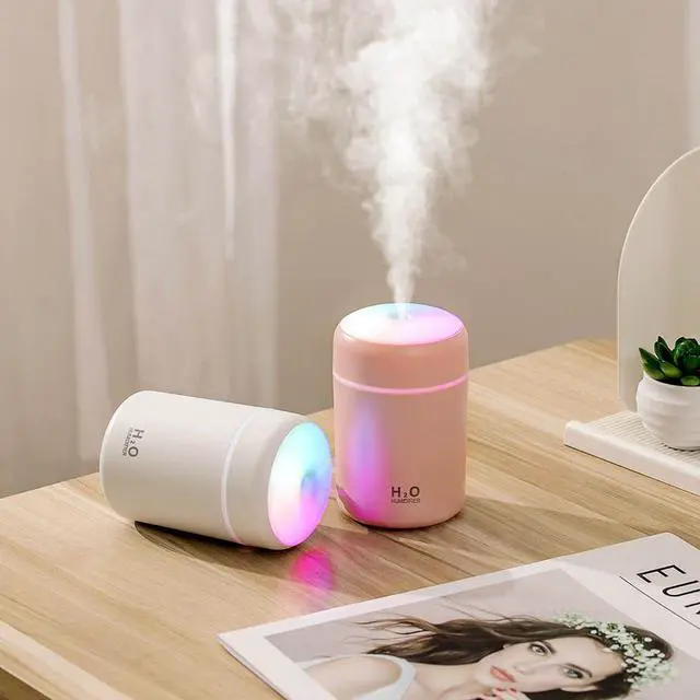 Alt view image 2 of 3 - 300mL Portable LED Light Mini Ultrasonic H2o Spray Mist Humidifier Double Wet Aroma Essential Oil Diffuser for Car USB Pink