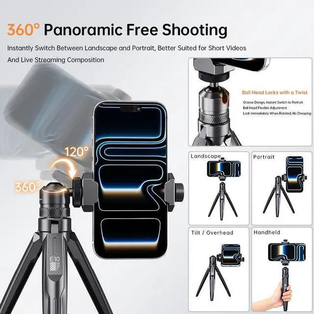 Alt view image 2 of 2 - New E10 Full-Aluminum Tripod Stand Stable Multi-Functional Phone Holder grey
