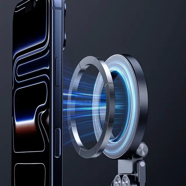 Alt view image 5 of 6 - E12 Portable Multi-Mode Magnetic Phone Stand with Carabiner, Adjustable Tripod for Travel, Selfie, Tablet & Desktop Use Silver