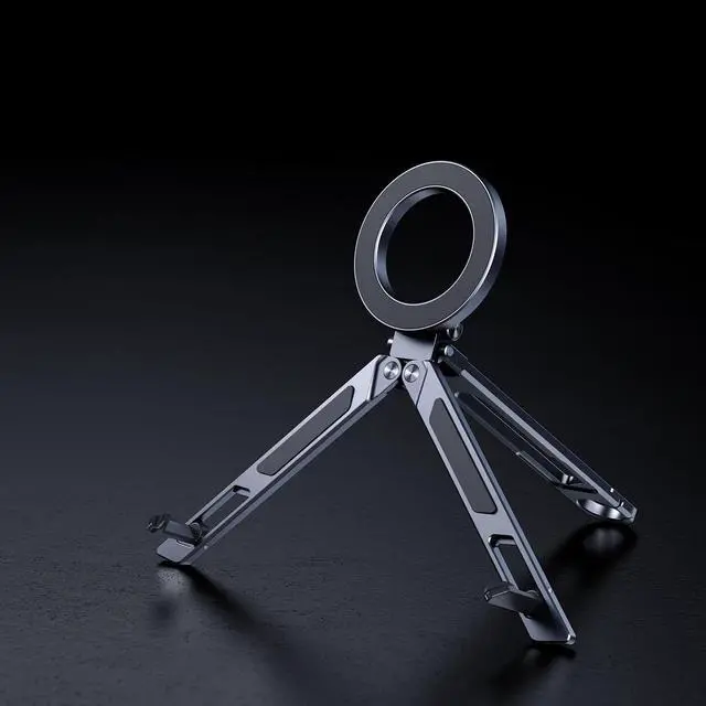 Alt view image 6 of 6 - E12 Portable Multi-Mode Magnetic Phone Stand with Carabiner, Adjustable Tripod for Travel, Selfie, Tablet & Desktop Use Silver