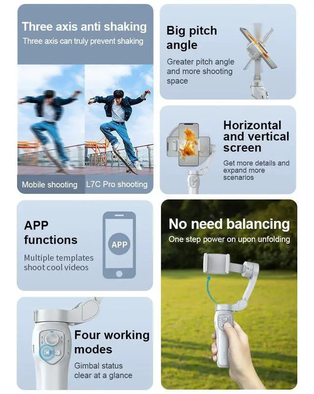 Alt view image 6 of 6 - L7C Pro 3-Axis Anti-Shake Phone Stabilizer Handheld Gimbal for Vlog Photo Video Recording Live Streaming