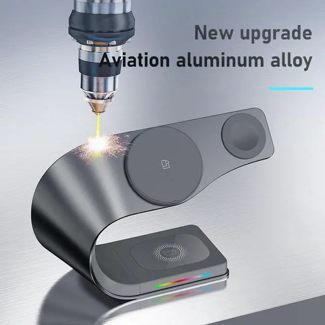 Alt view image 2 of 6 - 15W Fast 4 in 1 Metal Magnetic Desktop Wireless Charger Multifunction Station with Strong Magnet for AirPods