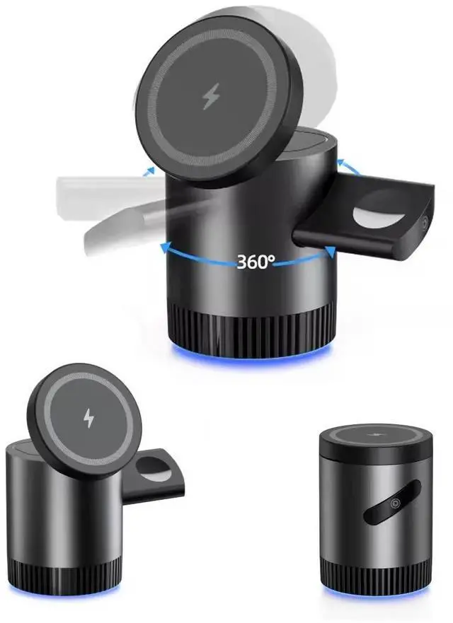 Main image of 3-in-1 Magnetic 360° Rotation 15W Fast Wireless Charger Stand Multifunctional Foldable Charging Station Holder Earphone