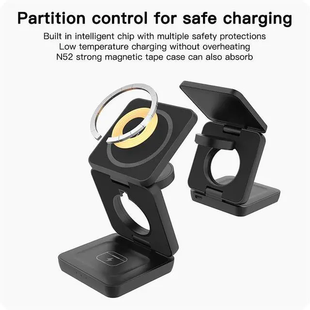 Alt view image 2 of 6 - 15w Multifunctional Desktop Folding Wireless Charger Magnetic Fast 3 in 1 Wireless Charger Station