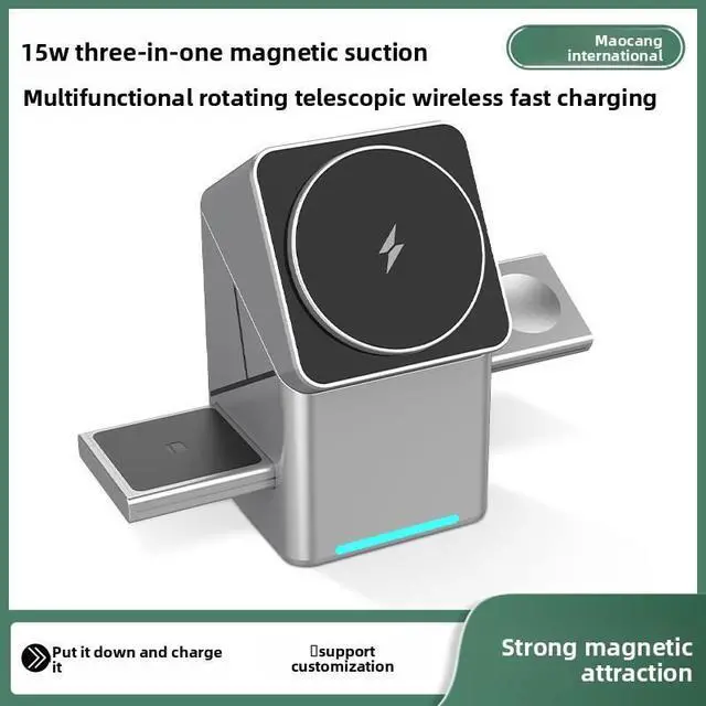 Alt view image 3 of 5 - 4-in-1 Strong Magnetic 15W Fast Charging Night Light Wireless Desktop Charger Multi-Functional Magic Adapter Mobile Phones