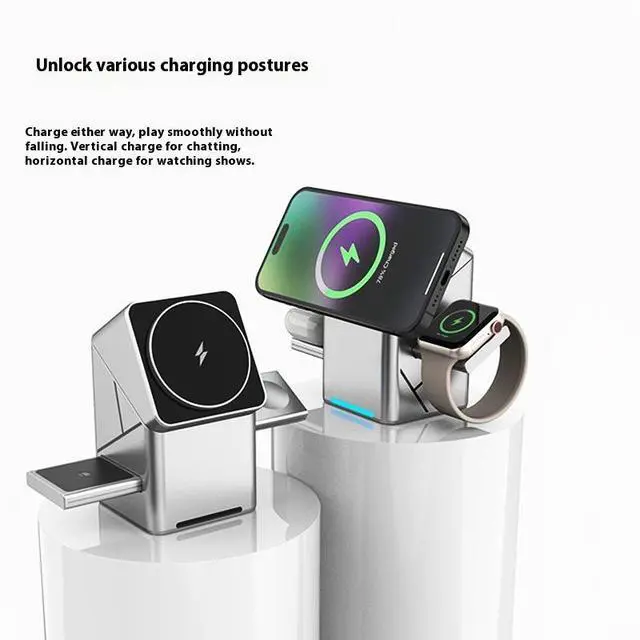 Alt view image 5 of 5 - 4-in-1 Strong Magnetic 15W Fast Charging Night Light Wireless Desktop Charger Multi-Functional Magic Adapter Mobile Phones