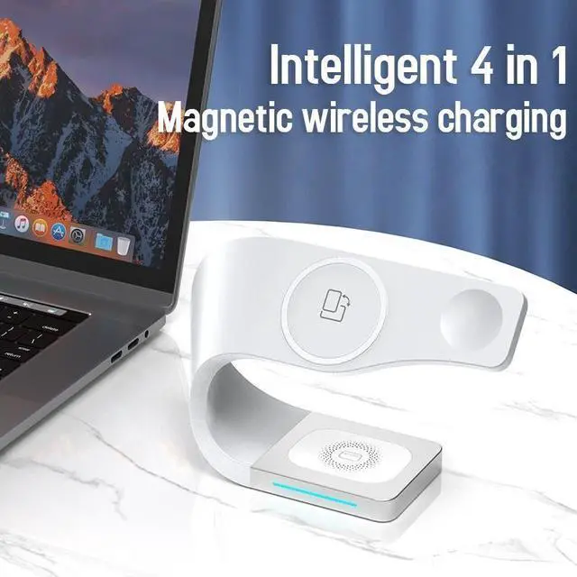 4-in-1 Wireless Charger for Multiple Mobile Devices Useful Magnetic Smart Phone Gadgets for Daily Life White