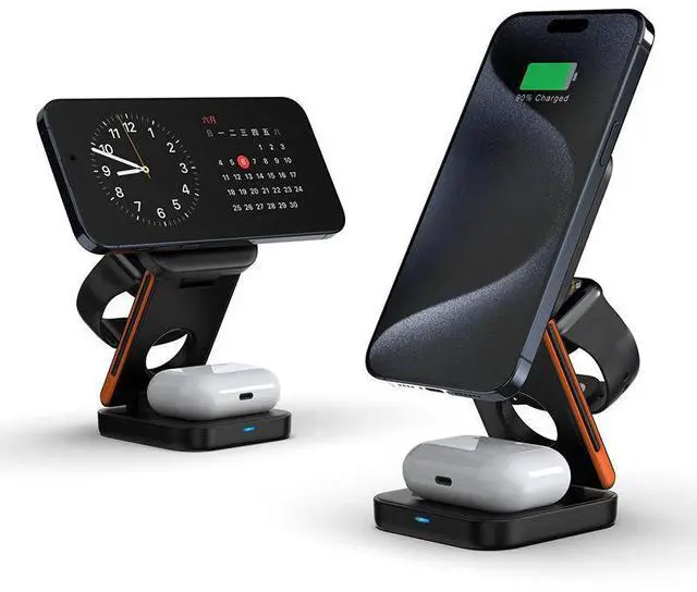 Alt view image 4 of 6 - Three-in-One Folding Magnetic 15W Fast Charging Wireless Charger Multifunction for Apple Mobile Phone Charger with Suction